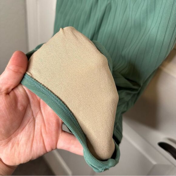 Kona Sol Sage Green Ribbed Crossover Back One Piece Swimsuit Sz L Minimalist - Picture 7 of 9